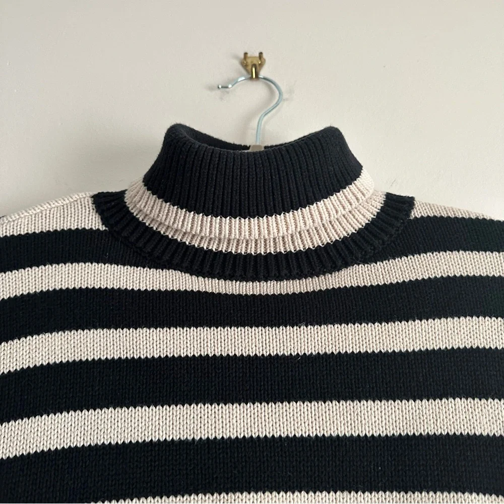 Denimist Cropped Sailor Stripe Turtleneck Sweater in Black/Tan - Picture 3 of 11
